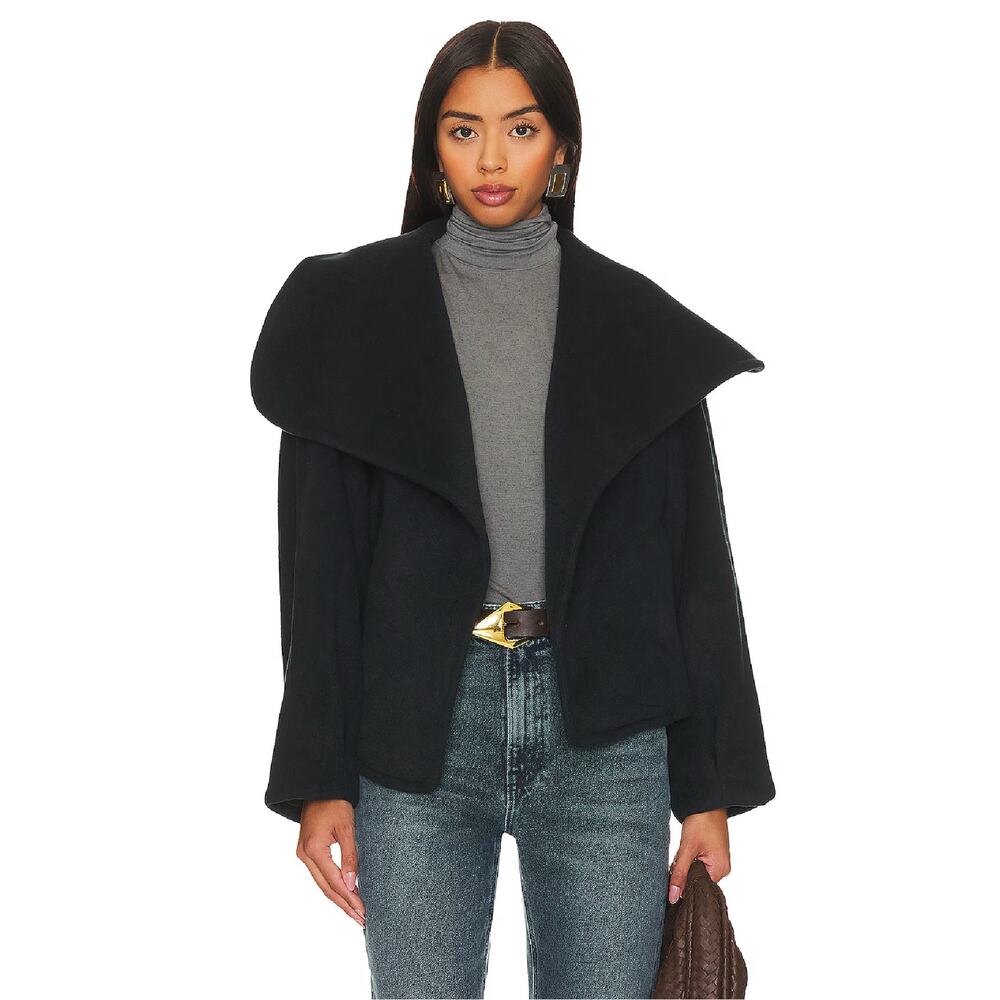 Free People Black Wrap Belted Wool-Blend Coat - Picture 2 of 9